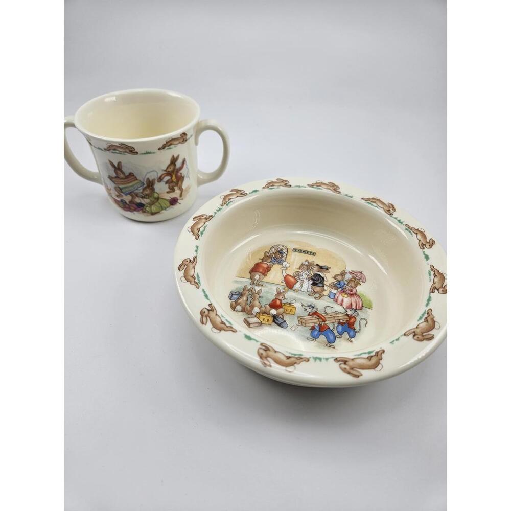 Vintage Bunnykins 2-Handled Cup & Bowl Set  Royal Doulton Nurseryware 1970's